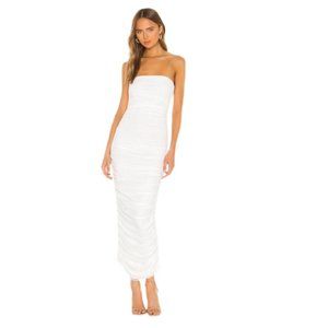 Camila Coelho Catalina White Ruched Midi Dress | X